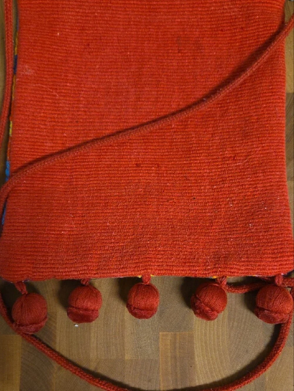 Colorful Handwoven Crossbody Bag with Pom Tassels - Multicolor